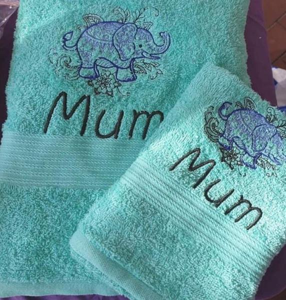 Elephant Embroidered Towel Set